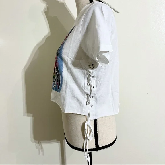 💥SOLD in store💥 Betty Boop Biker Babe Lace-Up Crop Top Size Large - Picture 4 of 12